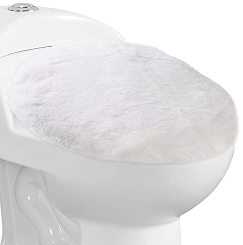 WC-Deckelbezug mit Rundumgummi, weicher Plüschstoff, maschinenwaschbar, passend für die meisten WC-Deckel für Badezimmer (weiß)