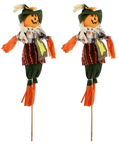 Healifty Garden Scarecrow Doll with Straw Pumpkin Design Outdoor Halloween Ornament for Front Garden Lawn and Backyard Autumn Decoration 15 Inch