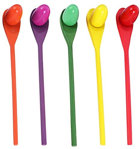 NUOBESTY Egg Spoon Race Game Sets Wooden Egg Balance Game Relay Egg Race Game Carnival Game Egg and Spoon Relay Game Set Wooden Egg Balance Training Game Sensory Training Game(Random Color)5 Sets