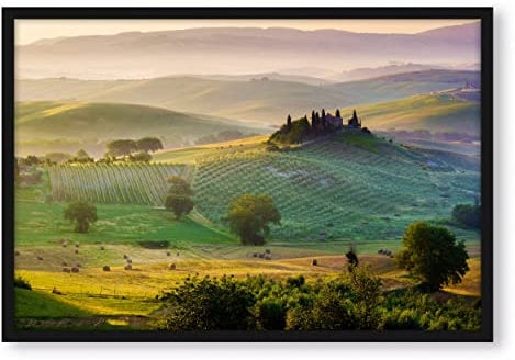 Pixxprint Toskana Landschaft, Poster im Bilderrahmen, Format: 38x30cm, Kunstdruck gerahmt