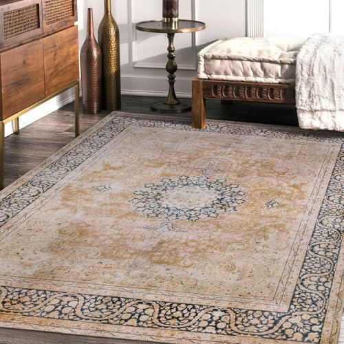 DECOMALL Maila Waschbarer Teppich, traditioneller orientalischer Teppich, Vintage, Used-Look, großer Teppich für Wohnzimmer, Schlafzimmer, 2,7 x 3,6 m, Orange