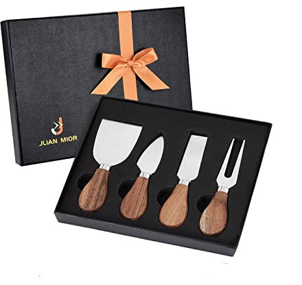 JLIAN MIOR Ensemble de 4 couteaux à fromage en acier inoxydable exquis, cadeau prêt (Coffret cadeau quatre pièces 1)