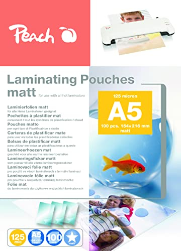 Peach Laminierfolien A5 - 125 mic - 100 pouches - matt - beschreibbar - Premiumqualität für beste Laminierergebnisse - kompatibel mit Geräten aller Markenhersteller - S-PP525-30