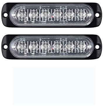 PICAA 2X stroboscopique à 6 LED pour voiture -Barre lumineuse pour véhicule de 12 V à 24 V - Balise clignotante de sécurité pour voiture, véhicule utilitaire, bateau, remorque, caravane (blanc+bleu