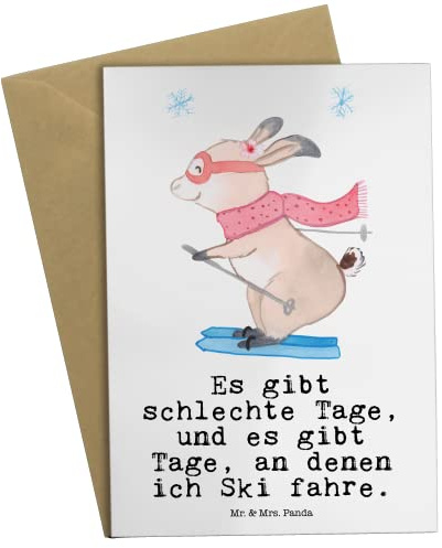 Mr. & Mrs. Panda Grußkarte Hase Skifahren - Geschenk, hochzeitskarten, Ski fahren, osterkarten, kommunionskarte, Skirennen, Skisport, Skiwettbewerb, einladungskarten, weihnachtskarten
