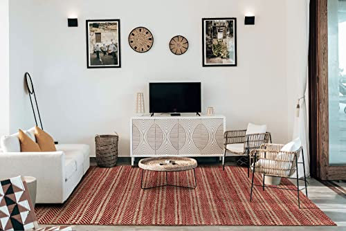 HAMID - Woll- und Jute-Teppich Olivia, Handgewebter Woll-Jute-Teppich für Wohnzimmer, Schlafzimmer, Rot Naturfarbe, (160 x 230 cm)