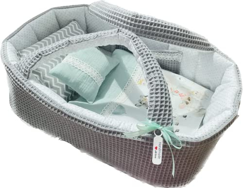 Generisch Puppentragetasche für Puppen 30-35 cm, Grau | Geschenk, Tieren, Baumwolle, Waschbar