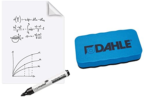 Legamaster Magic-Chart Whiteboard Folie - weiß - 80x60cm - inkl. 1 Boardmarker - 25 Folienblätter auf einer Rolle & Dahle Whiteboard Schwamm (Magnetischer Wischer für Trockenreinigung) blau