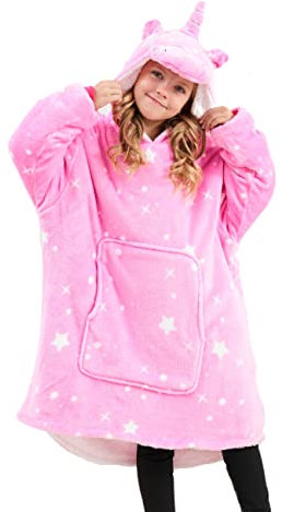 Girl Unicorn Oversized Hoodie Warm Fleece Hooded Sweatshirt for Kids (Rose, 8-9 Years)