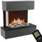 GLOW FIRE Wasserdampf Kamin HÖLDERLIN Sims (Wandkamin) - Elektrokamin für die Wand mit realistischen LED 3D-Flammen, Knistereffekt & Fernbedienung, 80x78x40 cm, Opti-Myst 600 mit Holz-Deko, Grau