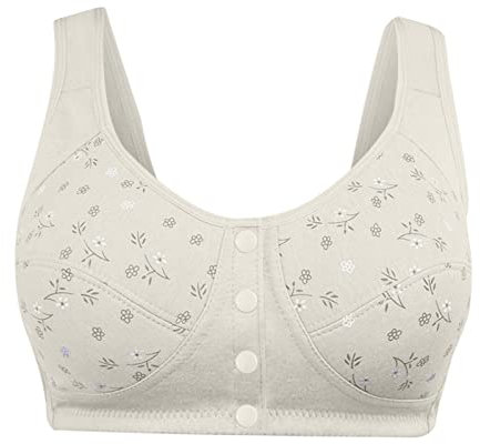 HAOLEI Front Button Bra for The Elderly Front Closure Everyday Sports Bras Comfort Wireless Cotton Bras Full Coverage Bras for Women Comfortable Breathable Underwear UK Clearance Khaki