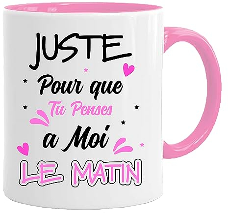 Mug Amour Tasse | je t'aime coeur penses à moi le matin déclaration | Idée Cadeau | Originale Noël Saint-Valentin Anniversaire Fête homme femme mari épouse chéri chérie
