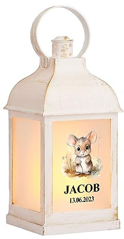 ukgiftstoreonline Personalised Baby Lamp Lantern Night Light with Woodland Mouse