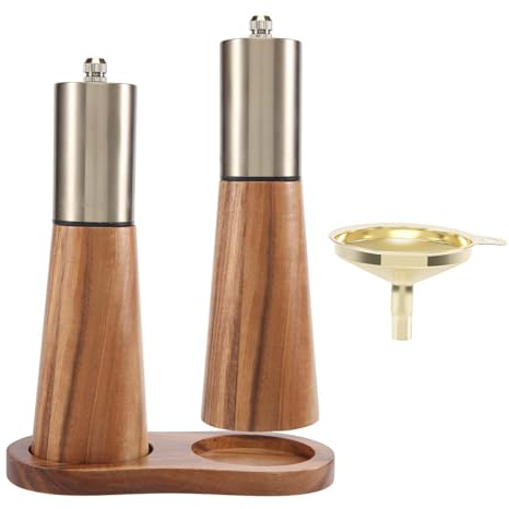 Dropfree 2 Set Salt and Pepper Grinders Set Manual Salt Shaker and Pepper Mill Shakers with Storage Tray, Adjustable Thickness, Funnel