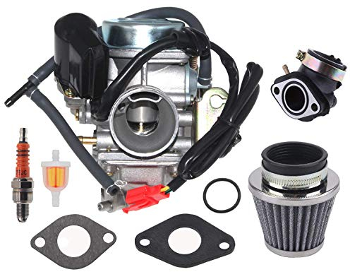 Ewillownm Kompatibel mit 150cc Vergaser für GY6 4-Takt-Motoren 125cc 150cc ATV Go Karts Roller Mopeds QMJ/QMI157 QMJ/QMI152 – Krümmer Ansaugfiameter 24 mm PD24J Vergaser