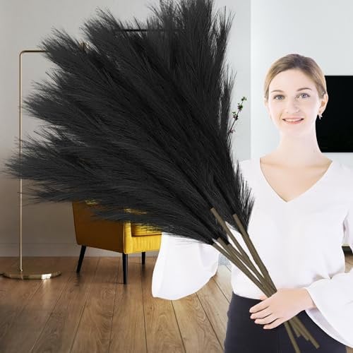 Lighterday 6 jarrones de hierba de las pampas artificiales de 43 pulgadas/110 cm grandes de hierba de las pampas secada alta hierba de las pampas esponjosa para boda, sala de estar, dormitorio,