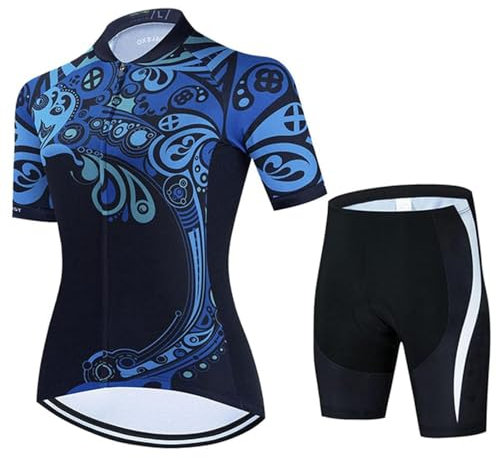 Radtrikot für Damen, Mountainbike, kurzärmlig, atmungsaktiv, 9D-Gel, gepolstert, schnelltrocknend, MTB, A-05, 48