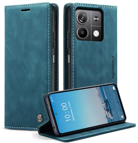 Cracedily Handyhülle für Xiaomi Redmi Note 13 5G Hülle, Klapphülle Premium Lederhülle Klappbar Flip Case Tasche Magnet Kartenfach Standfunktion Klapphülle Schutzhülle für Redmi Note 13 5G, Blaugrün