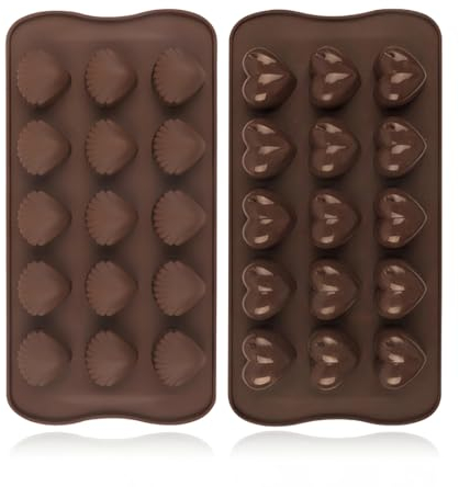 MWUMRCM Molde Silicona, 2 Piezas Moldes de Silicona para Chocolates de Corazón y caparazón Moldes para Bombones de Antiadherente Molde de Silicona para Hacer Galletas Gelatinas Gominolas Figuritas