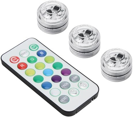 3 PCS Submersible LED Lights with RF Remote Control Hot Tub Pool Pond Lights Underwater RGB Mini Colour Changing Waterproof Tea Lamp Battery Operated for Pond Aquarium Party Bathtub Vase Base Decorate