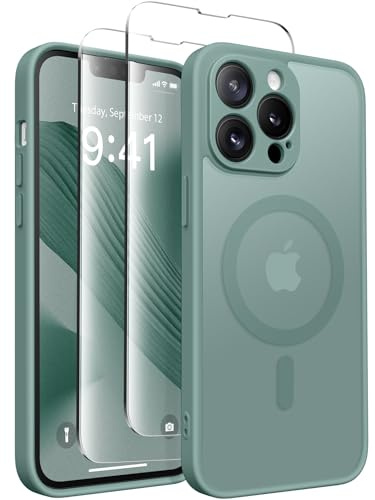 CAPRARO Magnetic for iPhone 13 Pro Case, [Compatible with MagSafe] [Full Camera Protection] Shockproof Protective Slim Translucent Matte Phone Case iPhone 13 Pro Case,MidnightGreen