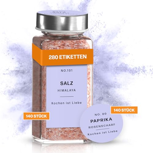 MS.EMMA Gewürzetiketten selbstklebend und wasserfest (280 Stück) - Gewürzaufkleber in 10 vielfältigen Farben. Gewürze Etiketten minimalistisch und modern (Lavendel)
