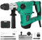 Hoteche Martello perforatore da 32 mm, 1500 W, con luce LED, controllo della velocità e motore in rame, ideale per calcestruzzo, ferro e legno - Connettore VDE, accessori inclusi - Green SDS