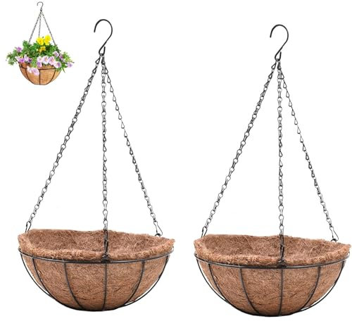 EIKADA Macetas colgantes, cesta colgante de fibra de coco con cadena de metal, maceta colgante para jardín (2 unidades, 10 pulgadas) (2)