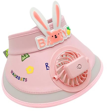 MagiDeal Pink Cartoon Cute Summer Sun Visor Hat with Fan for Kids, Unisex, Girls, Boys, Cycling, Running, Casual, Outdoor Activities