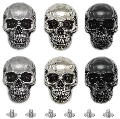 Niuhong 6 Pcs Totenkopf Conchos Basteln 3D Schädel Schraubverschluss Leder Nieten Dekorieren Punk Cool Schraube DIY Handwerk Reparaturen Handtasche Geldbörse Kleidung Schuhe Dekor