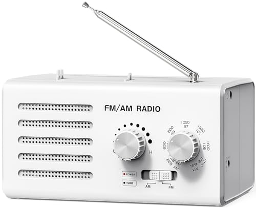 Tendak Radio Portatile FM/AM, Transistor Radio Manopola di Regolazione Extra Large, 5W Grande Altoparlante, Supporta la dell'alimentatore USB/Operatore Batteria - Bianco