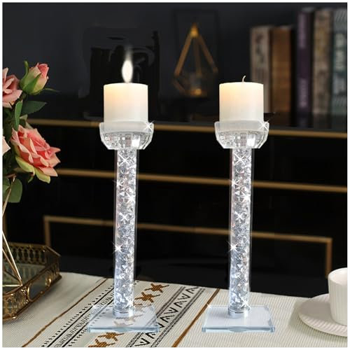 Wocred Kerzenhalter-Set, 2 Stück, atemberaubende Shabbat-Kerzenhalter, 21,8 cm hoch, Kristall-Kerzenhalter für Esszimmer, Kaminsims.