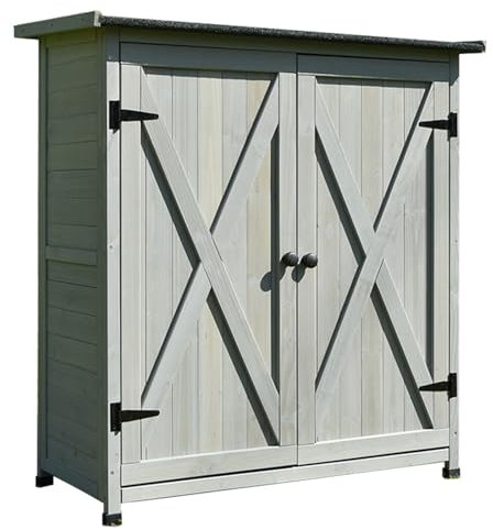 Gartenschuppen, Geräteschuppen für Den Außenbereich mit Verzinktem Dach und Zwei Regalen, Gartenschuppen Aus Holz mit Wasserdichtem Dach, Wasserdichter Geräteschuppen für Den Außenbereich für Terrasse