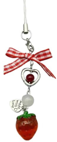 PLCPDM Niedlicher Herz-Telefon-Anhänger, Erdbeer-Taschen-Anhänger, Schleife, Handy-Charm, Stern, Handykette, perfekt für Frauen und Mädchen, 2 Stile