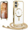 CaseLover Magnetische Handyband kompatibel mit iPhone 16 Hülle mit Band Klare Silikon Necklace Handyhülle mit Kordel zum Umhängen Stossfest mit Kameraschutz Bumper Handy Schutzhülle Case, Gold
