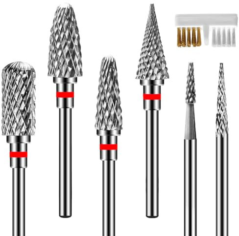 Diesisa 6 Stück Nagelfräser Bits, Nagelfräser Aufsätze 3/32 Zoll (2,35 mm), Hartmetall Bits für Nagelfräser, Fräser Bit für Gelnägel Acrylnägel Naturnägel (Fein Körnung)