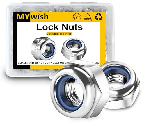 Mywish 250-Pack M4 Nuts, Locknuts Metric Nylon Inserted Lock Nuts, Self-Lock Nylon Insert, M4x0.7mm Stainless Steel Self Locking, Hex Nuts for Metric Bolts