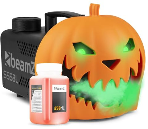 BeamZ Citrouille Halloween avec Fumée, Effets Lumineux et Rires Diaboliques, Nouveauté 2024, Effrayez Vos Visiteurs, Décoration Halloween Extérieur, Contrôlable à Distance, Liquide Inclus