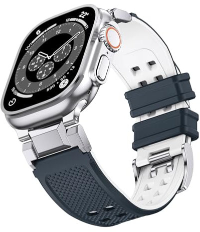 NotoCity für Apple Watch Ultra 2/Ultra 49mm, Armband für Series 10/9/8/7/6/5/4/SE/SE2 46mm 45mm 44mm, Silikon für iWatch Series 3/2/1 42mm (Marineblau+Weiß) Damen Herren