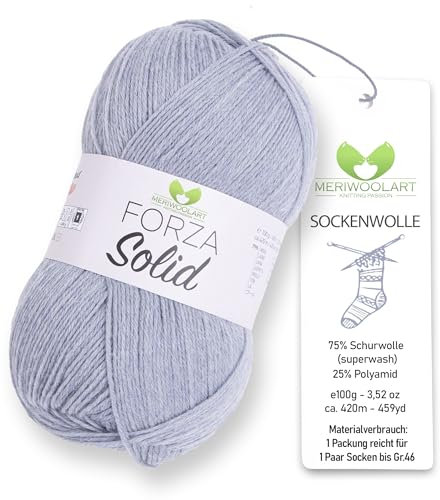 MeriWoolArt® Sockenwolle 4-fädig – 100g Merino Wolle Garn zum Stricken & Häkeln, 75% Schurwolle (superwash), 25% Polyamid, 420m – Ideal für Socken für Herren und Damen, Pullover & Cardigans 4613