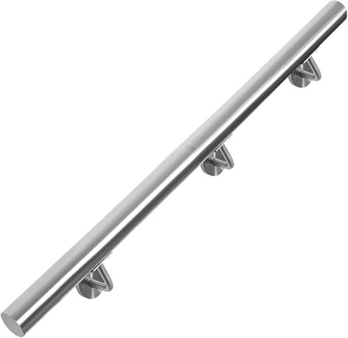 IBVIVIC Corrimano rotondo in acciaio inox Ø 42 mm, ringhiera per scale da parete per interni ed esterni, con supporto da parete e tappi terminali da 150 cm