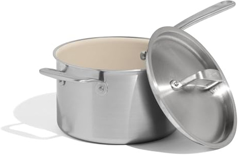 Made In Cookware CeramiClad Antihaft-Kochtopf mit Deckel, 5-lagig, Edelstahl, mit kühlbleibendem Griff, professionelles Kochgeschirr, hergestellt in Italien, induktionsgeeignet