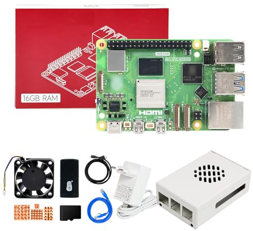 Yahboom Raspberry Pi 5 16GB Starter Kit with 64GB SD Card | RPi 5 Aluminum Case Passive Cooling, 27W 5.1V 5A USB C Power Supply, HDMI Cable (16GB-Metal Case Kit)