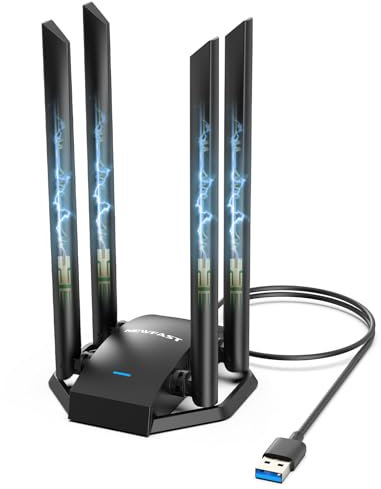 NEWFAST Adaptador WiFi USB para PC, 4 * 6dBi Antena de Alta Ganancia, AC1300 Dual Band 5GHz&2.4GHz Antena WiFi USB para PC Compatible Windows XP/7/8/8.1/10/11