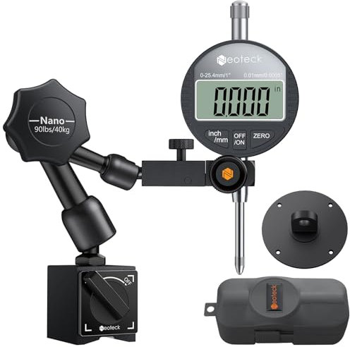 Neoteck Messuhr und Magnetfuß 25,4 mm Digitales Messuhren Set (0,0005/0,01 mm) mit Aufbewahrungskoffer Messwerkzeug Elektronische Messuhr für Labor Werkstatt 3D Drucker - 40kg Max Pull Schwarz
