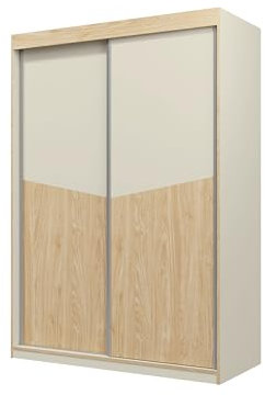 Mirjan24 Kleiderschrank Alnino AO02 mit Einlegeplatten und Kleiderstangen für Schlafzimmer, Diele & Flur, Garderoben, Schiebetürenschrank, Schlafzimmerschrank (Graubeige + Geölte Eiche)