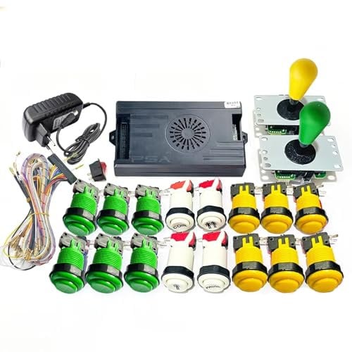 Arcade DIY Kit with 9800 Games (Selected Games), Pandora Saga DX Board, 4-Player Support, Joysticks and LED Buttons (Green Yellow)