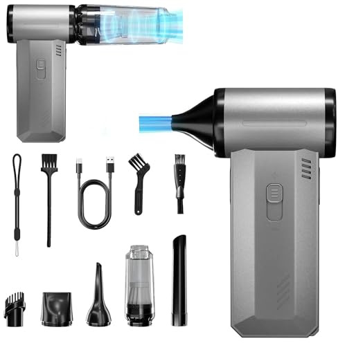 Compressed Air Duster 2-in-1 Blowing & Sucking, for PC, Keyboard Cleaning | 200000RPM Recharageable Cordless Electric Air Blower, Rechargeable with Infinity Gear Adjustment, for House, Car Cleaning