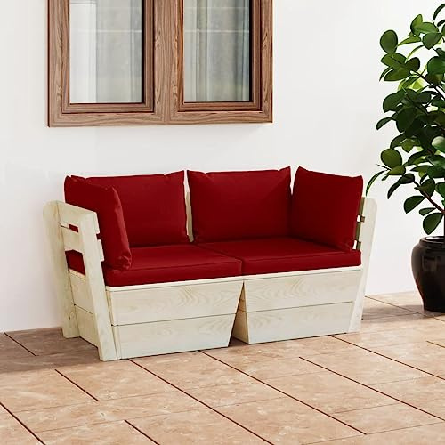 FIRBNUS Garten-Lounge-Set aus Holz 2 STK. Outdoor-Sofa mit Weinrot Polsterung Modulsofa Gartenmöbel Witterungsbeständig und Umweltfreundlich