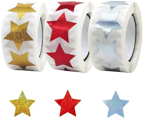 1800 Sterne Aufkleber Selbstklebende Glitzersterne für Scrapbooking Geschenkdekoration Belohnungsaufkleber Kinder Goldene Sterne Sticker